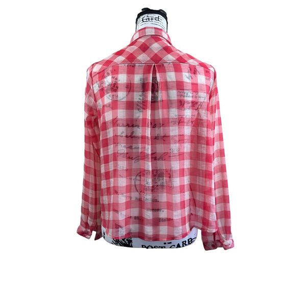 Free people red sheer gingham button down blouse size XS boho western cowgirl - Picture 2 of 14